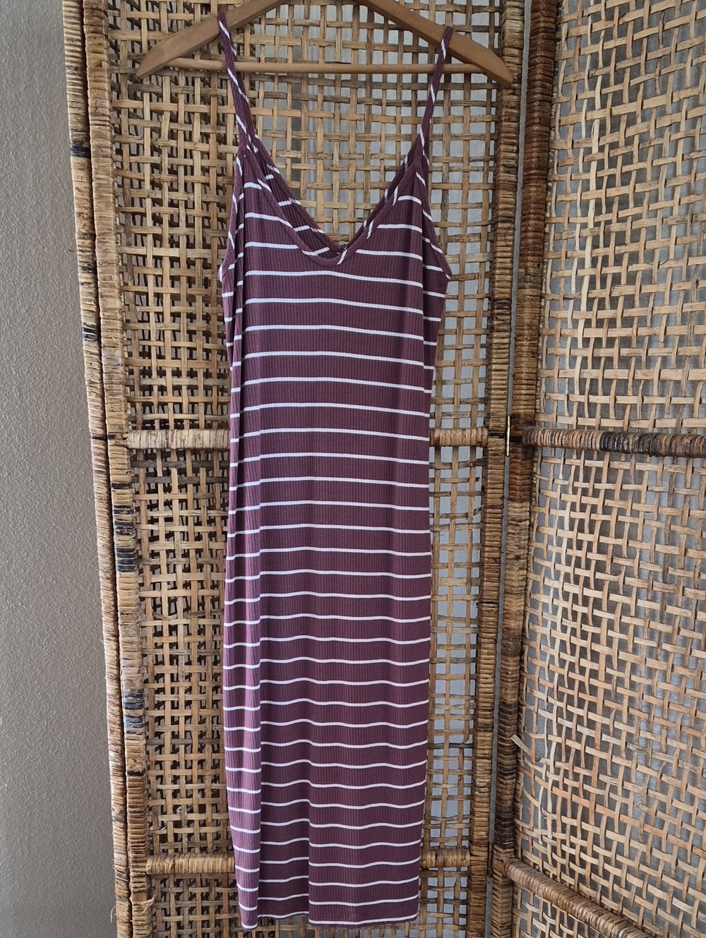 Express Mauve and White Striped Spaghetti Strap Maxi Dress